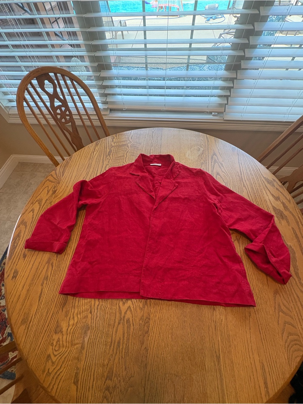 Bryn Walker M 100% Linen Open Front Jacket Red bohemian Lagenlook USA